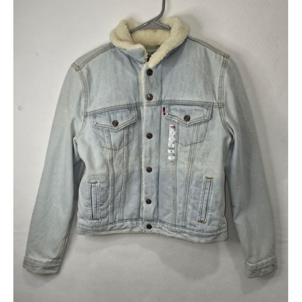 Levis Original Trucker Jacket Light Wash Denim Sherpa Lined Small NEW